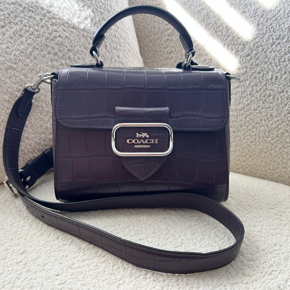 Coach Morgan Top Handle Satchel Amethyst Purple Croc Embossed Leather Crossbody